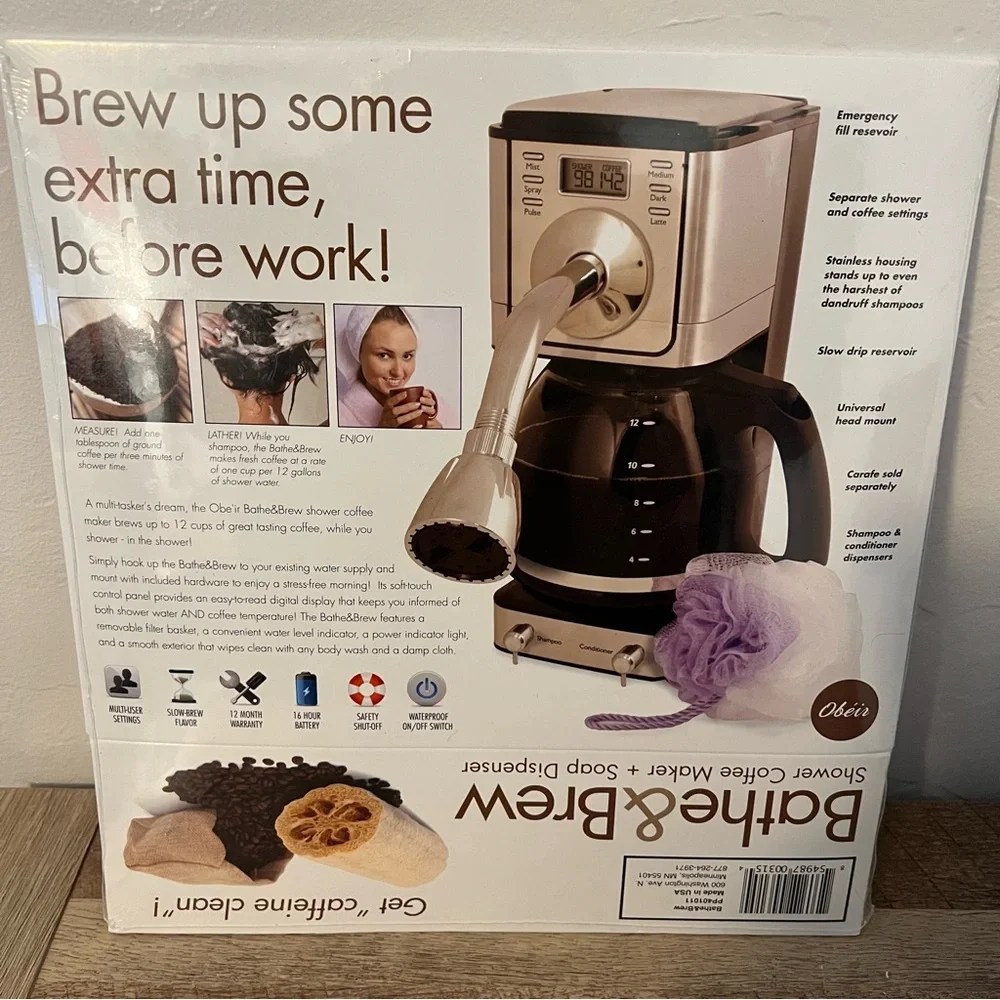NEW Bathe & Brew Prank Fake Funny COFFEE MAKER SHOWER PARODY Joke Gift Box